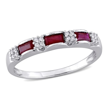 1/2 CT TGW Ruby and Diamond Accent Eternity Ring in 10K White Gold