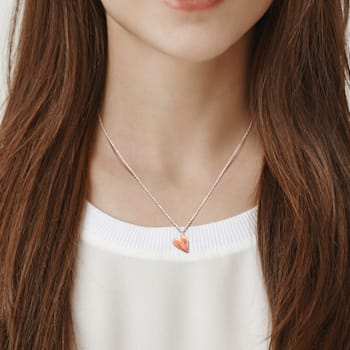 Pink Heart Charm with Cable Chain Necklace in 2-Tone Sterling Silver