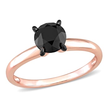 1-1/2 ct Black Diamond Solitaire Engagement Ring in 14K Rose Gold