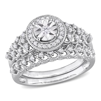 1/3 CT TW Diamond Halo Bridal Ring Set in Sterling Silver