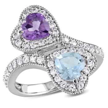 2 5/8 CT TGW Multi Gemstones Heart Twist Ring in Sterling Silver