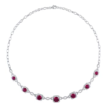 8 4/5 CT TGW Created Ruby and Diamond Accent Oval Link Station Necklace
in Sterling Silver