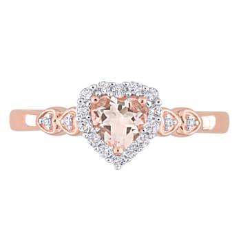 5/8 CT TGW Morganite, White Topaz and Diamond Accent Heart Ring in Rose
Plated Sterling Silver