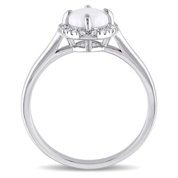 1/2 CT TGW Opal and 1/10 CT TW Diamond Halo Ring in Sterling Silver