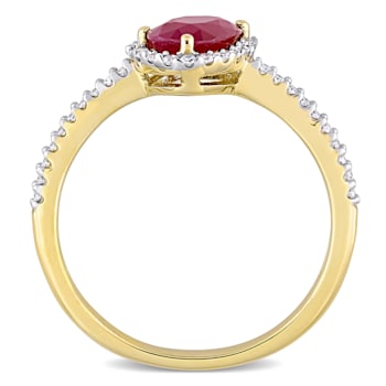 7/8 CT TGW Ruby and 1/5 CT TW Diamond Tilted Teardrop Halo Ring in 14K
Yellow Gold