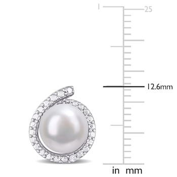 8-8.5MM Freshwater Cultured Pearl and Diamond Accent Halo Stud Earrings
in Sterling Silver