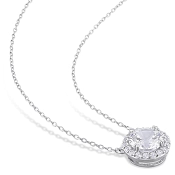 2 3/4 CT TGW Created White Sapphire Solitaire Halo Drop Pendant with
Chain in Sterling Silver