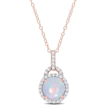 3 1/4 CT TGW Blue Ethiopian Opal and White Topaz Pendant with Chain in
Rose Plated Sterling Silver