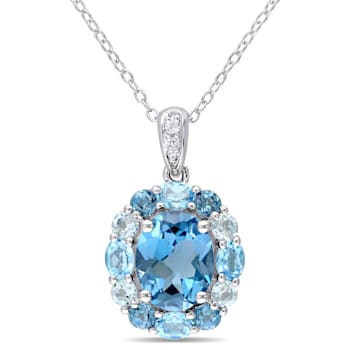 5 1/3 CT TGW London, Swiss, Sky Blue and White Topaz Floral Pendant with
Chain in Sterling Silver