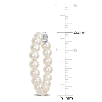 5-5.5MM Freshwater Cultured Pearl Hoop Earrings in Sterling Silver