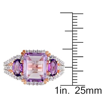4 5/8 CT TGW Multi-Gemstones 3-Stone Ring in Rose Gold Plated Sterling Silver
