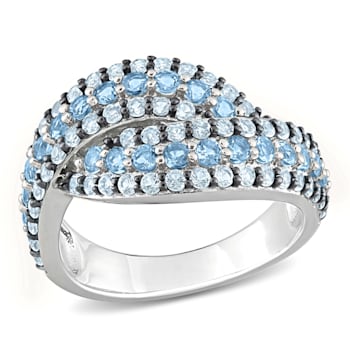 1 1/2 CTW Sky Blue and Swiss Blue Topaz Crossover Multi-Row Ring in
Sterling Silver