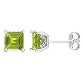2 3/8 CT TGW Square Peridot Stud Earrings in Sterling Silver