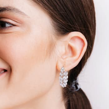 11 1/10 CT TGW Lab Grown Diamond Triple Row Hoop Earrings in 14K White Gold
