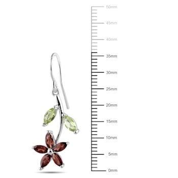 2 7/8 CT TGW Garnet and Peridot Flower Earrings in Sterling Silver