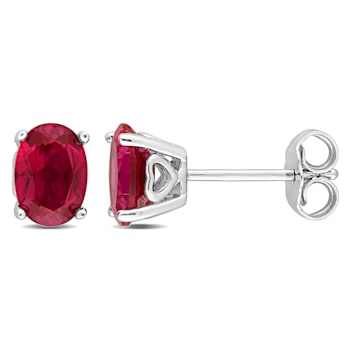 2 1/2 CT TGW Oval Created Ruby Stud Earrings in Sterling Silver
