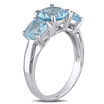 4 3/8 CT TGW Blue Topaz 3-Stone Ring in Sterling Silver