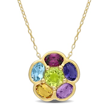 3 3/8 CT TGW Mixed Gemstones Floral Pendant With Chain in Yellow Plated
Sterling Silver