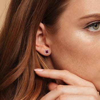 1 1/6 CT TGW Created Ruby and Diamond Accent Square Stud Earrings in 10K
Yellow Gold