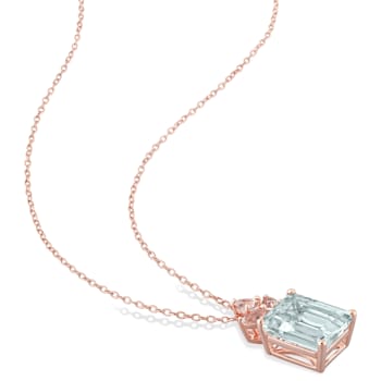 6 1/3 CT TGW Ice Aquamarine and Morganite Drop Pendant with Chain in
Rose Plated Sterling Silver