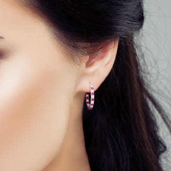 3 5/8 CT TGW Created Ruby and Created White Sapphire Hoop Earrings in
Sterling Silver