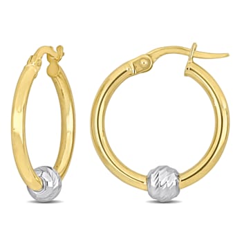 21mm Hoop Earrings with Ball in 2-Tone Yellow and White 14k Gold