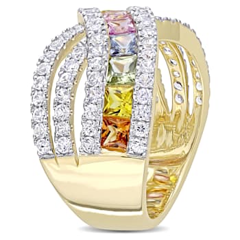 3 3/4 CT TGW Multi-Color Sapphire Crisscross Ring in 14K Yellow Gold