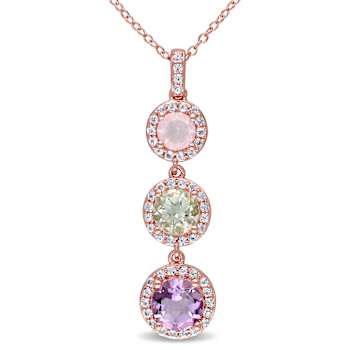3 CT TGW Multi-Gemstones Drop Pendant with Chain in Rose Plated Sterling Silver