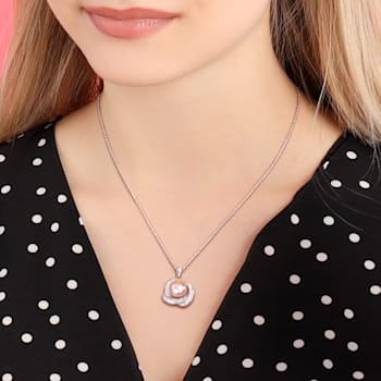9.5-10MM Pink Freshwater Cultured Pearl and 4/5 CT TGW Cubic Zirconia
Pendant in Sterling Silver