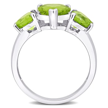 3 1/3 CT TGW Peridot 3-Stone Heart Ring in Sterling Silver