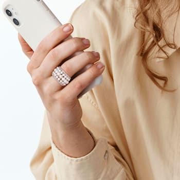 3-4MM Freshwater Cultured Pearl & 1 3/5 CT TGW Created White
Sapphire Ring in Sterling Silver
