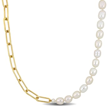 4.5-7.5 MM Freshwater Cultured Pearl Link Chain Necklace in 18K Yellow
Gold Over Sterling Silver