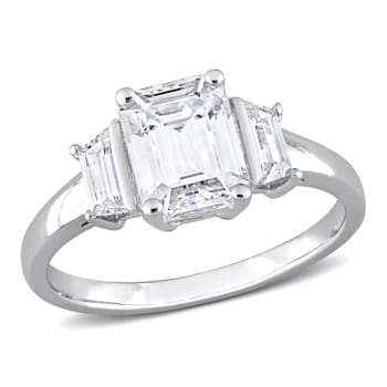 2 1/3 CT DEW Created Moissanite 3-Stone Engagement Ring in Sterling Silver