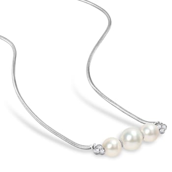 6-7.5MM Freshwater Cultured Pearl and 1/5 CT TGW Topaz Bar Necklace in
Sterling Silver
