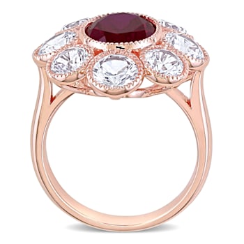 8 3/5 CT TGW Created Ruby and Created White Sapphire Floral Ring in 10K
Rose Gold