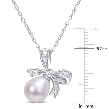 8.5-9MM Freshwater Cultured Pearl and Diamond Accent Bow Pendant with
Chain in Sterling Silver