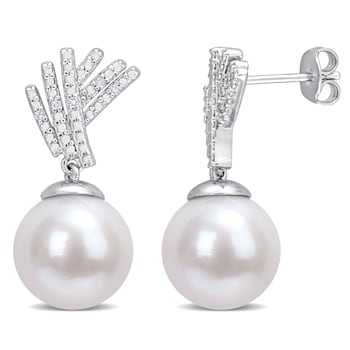 11-12MM Freshwater Cultured Pearl and Diamond Accent Drop Earrings in
Sterling Silver