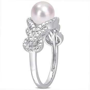 7-7.5MM Freshwater Cultured Pearl and Diamond Accent Infinity Ring in
Sterling Silver