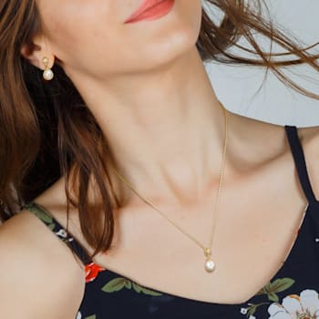 8-9MM South Sea Cultured Pearl & Topaz Earrings & Necklace Set
in Yellow Plated Sterling Silver