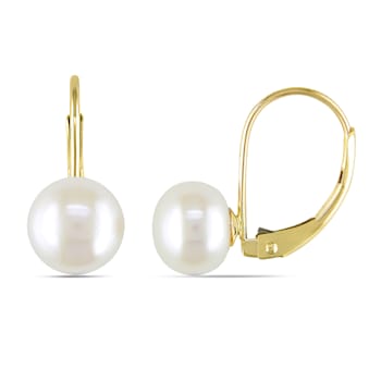 7-7.5MM Freshwater Cultured Pearl Drop Earrings in 10K Yellow Gold