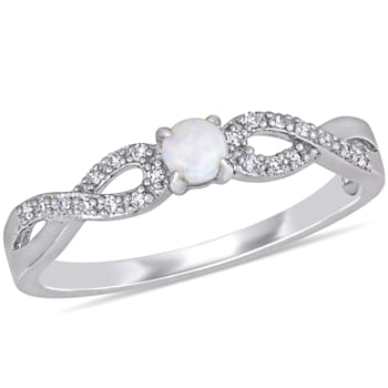 1/10 CT TGW Opal and Diamond Accent Infinity Ring in Sterling Silver