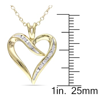 Diamond Heart Pendant with Chain in 18K Yellow Gold Over Sterling Silver