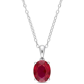 3 CT TGW Created Ruby Solitaire Pendant with Chain in Sterling Silver