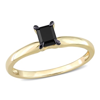 1/2 ct Black Diamond Solitaire Engagement Ring in 14K Yellow Gold