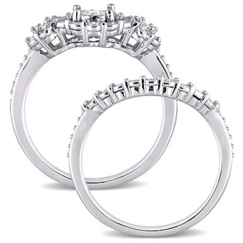 1/2 CT TW Diamond Halo Ring Set in Sterling Silver