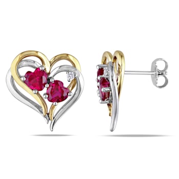 2 1/3 CT TGW Created Ruby and Diamond Accent Heart Earrings in 2-Tone
Sterling Silver