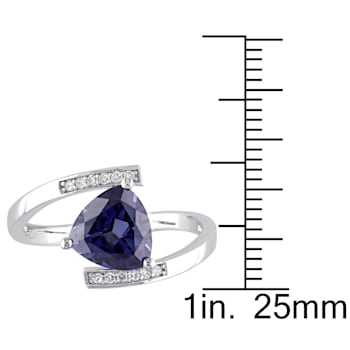 2 3/8 CT TGW Created Blue Sapphire and Diamond Accent Ring in Sterling Silver
