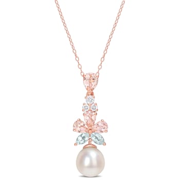 9.5-10MM Freshwater Cultured Pearl and 2 3/4 CT TGW Topaz Pendant in 18K
Rose Gold Sterling Silver