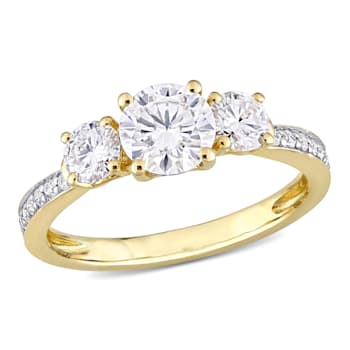 1-3/8 CT DEW Created Moissanite 3-Stone Engagement Ring in 10K Yellow Gold