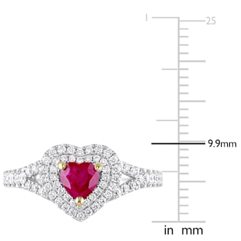 3/5 CT TGW Ruby and 2/5 CT TW Diamond Double Halo Ring in 14K White Gold